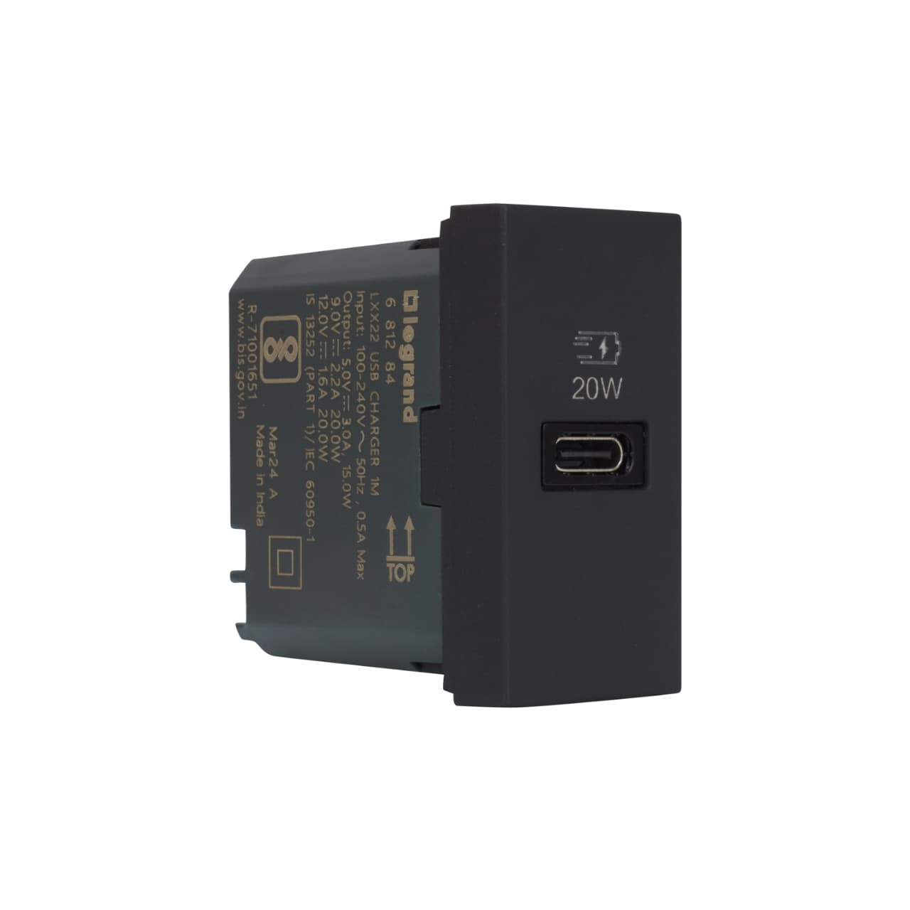 LEGRAND ALLZY MATT BLACK 1 MODULE USB C TYPG 1500 MA